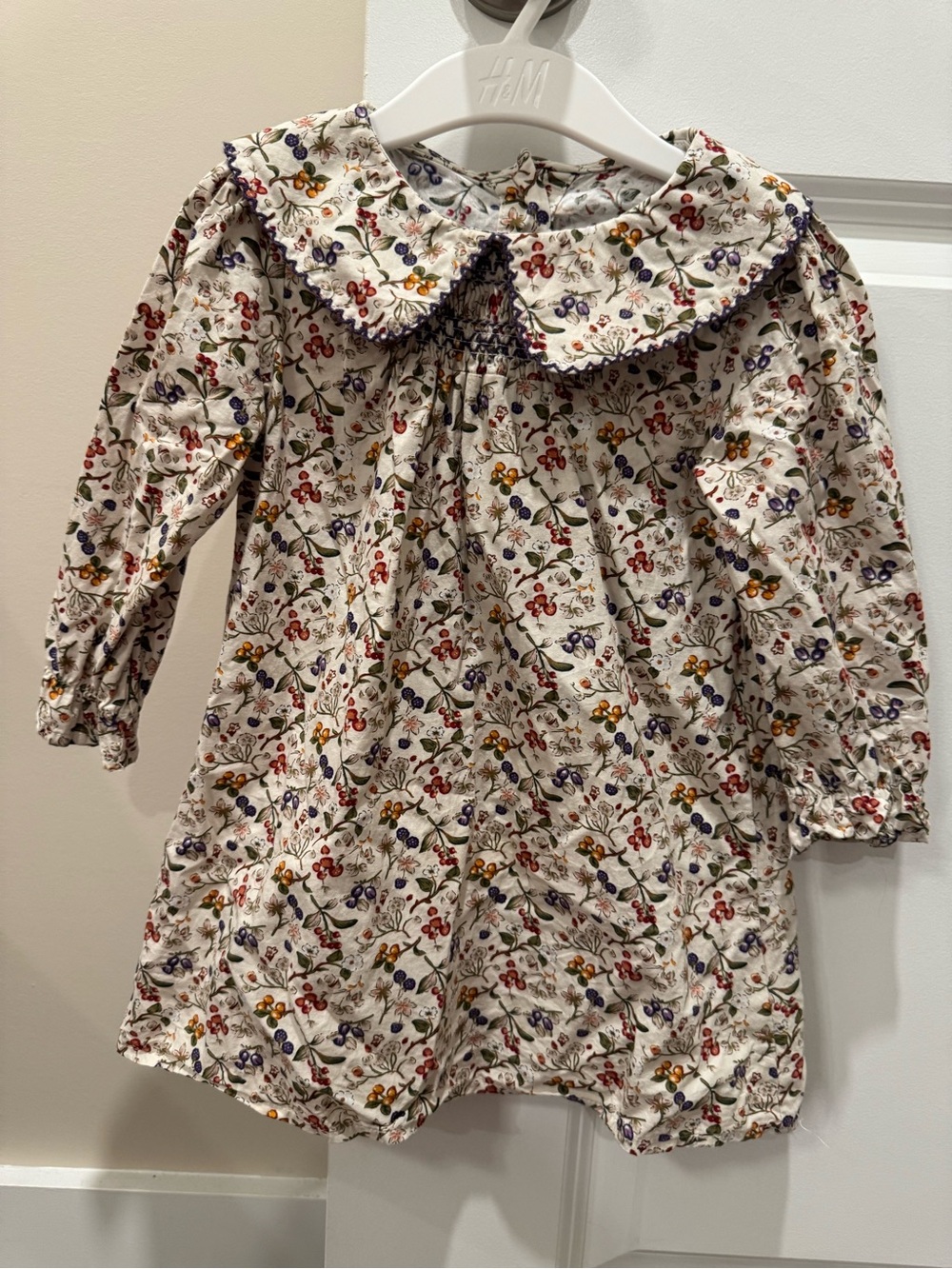 Source Unknown Cream Floral Peter Pan Collar Dress with Multicolor Blooms
